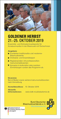 BDB-Musikakademie: "Goldener Herbst" - Bildungswoche für Blasmusiksenioren